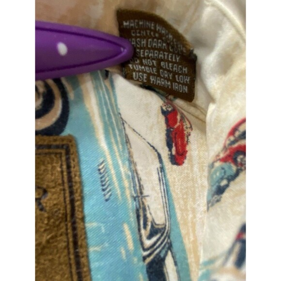 North River Outfitters Button Down Shirt Men's XL Classic Cars Beige Red Blue - Picture 3 of 10